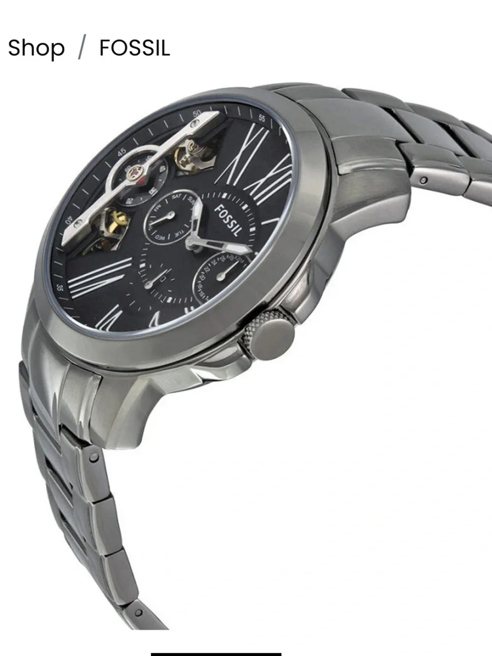 Fossil men's watch with blue dial and gray steel bracelet